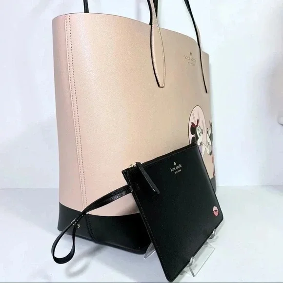 Kate Spade Disney Minnie Mouse Tote Bag with Black Wristlet Pouch Set NWT